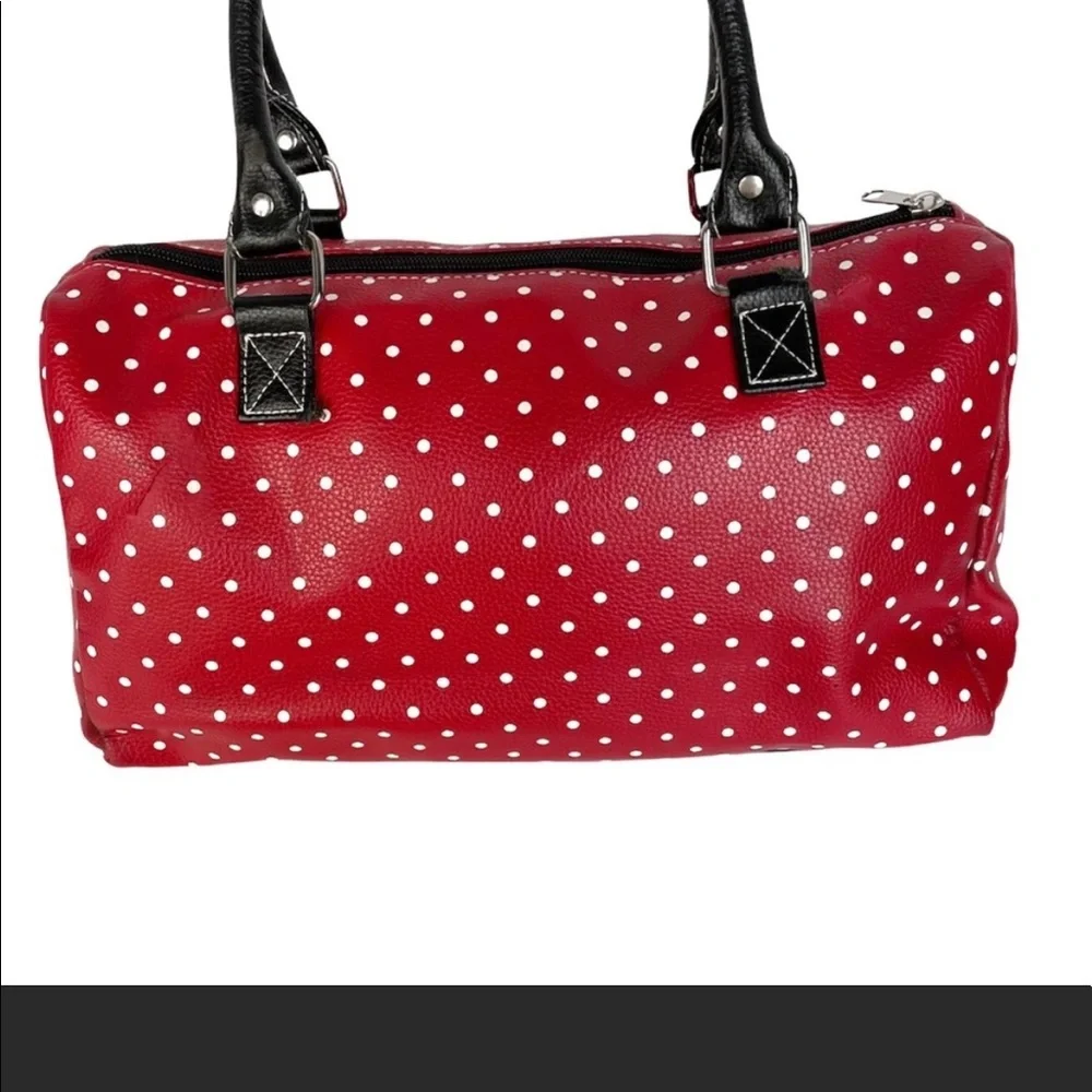 Disney Parks Minnie Mouse Red & White Polka Dot Vegan Leather Handbag - Picture 2 of 13